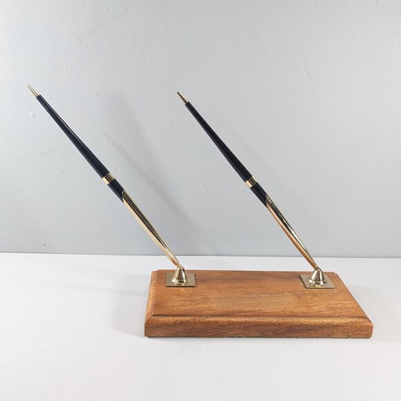 Vintage SHEAFFER wooden double ballpoint pen stand with 2 replacement - Picture 1 of 10